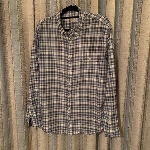 J.Crew White and Blue Plaid Button Down Sz XL